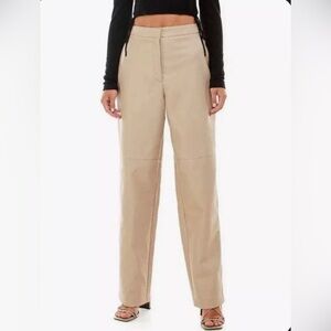 Wayf High Rise Faux Leather Straight Leg Pants Tan Beige NWT